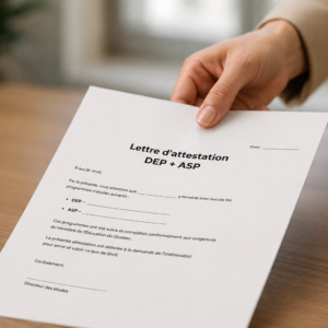 Lettre d'attestation DEP+ASP